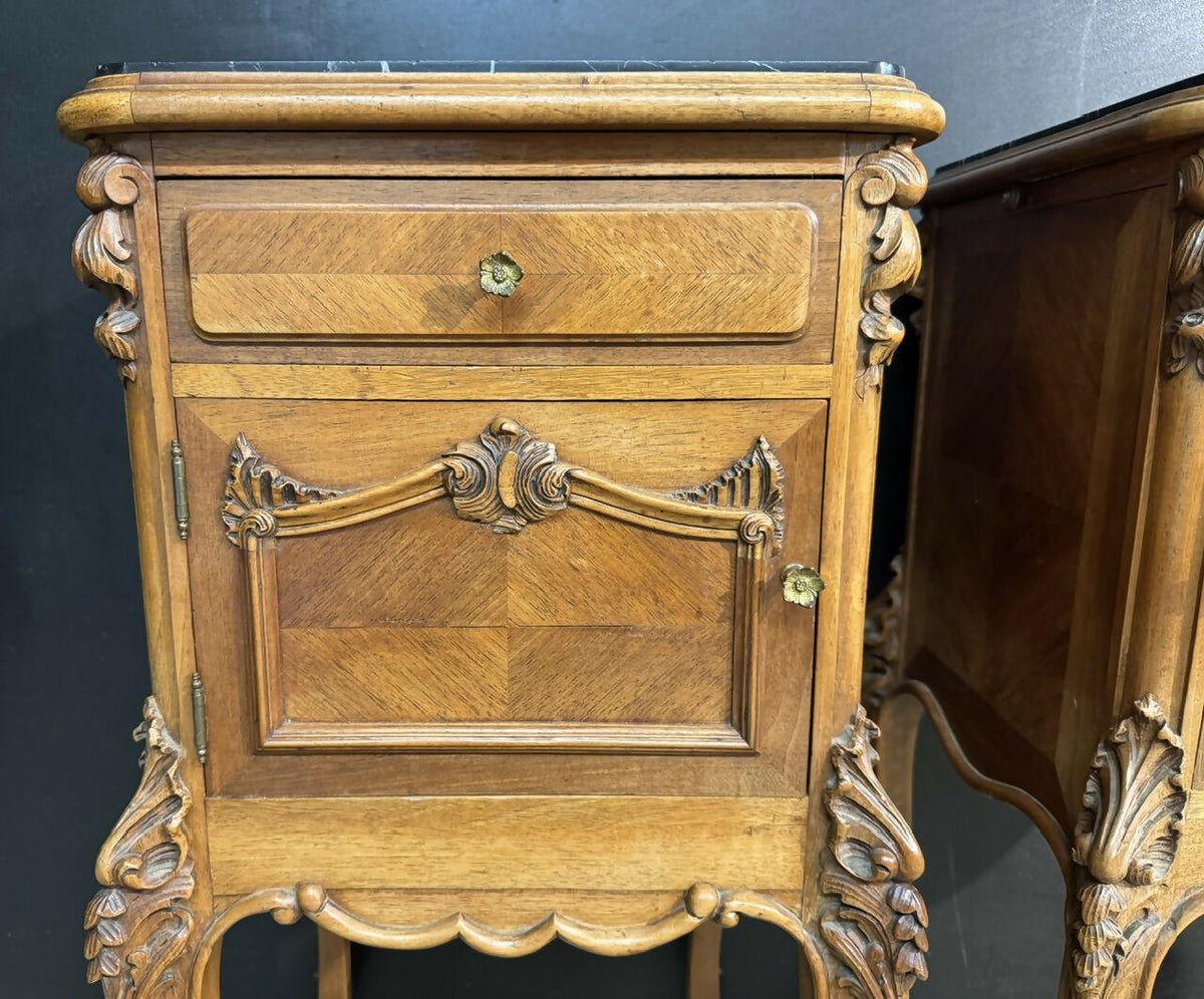 Lovely Pair French Walnut Bedside Cabinets