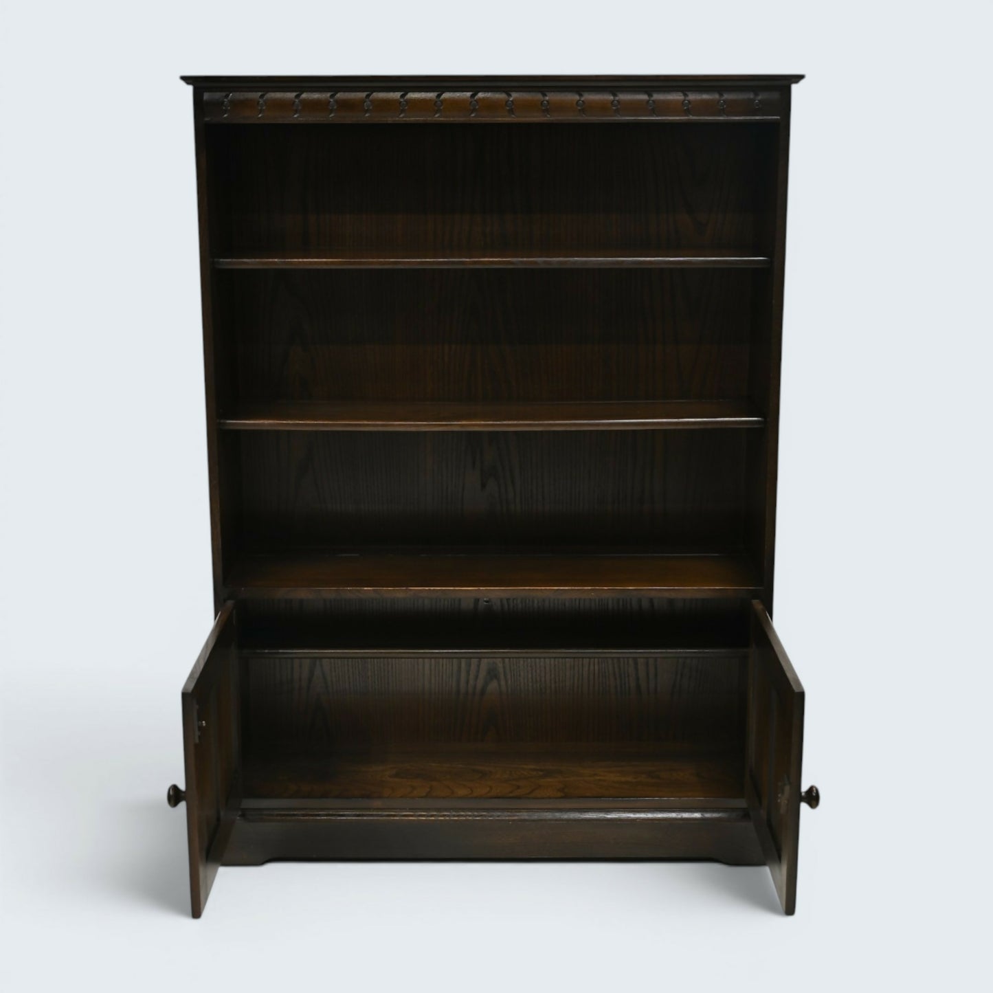 Ercol Wide Medium Bookcase 3 Shelves Cupboard Dark Finish FREE UK Delivery*
