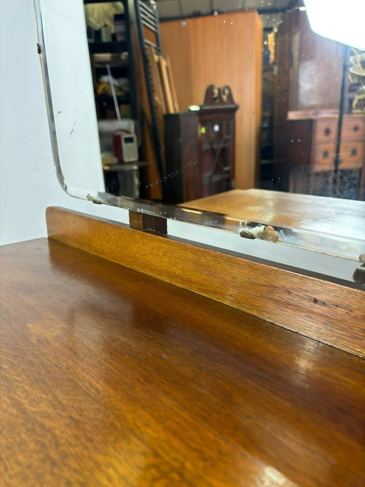 Art Deco Style Vintage Oak Dressing Table with Mirror