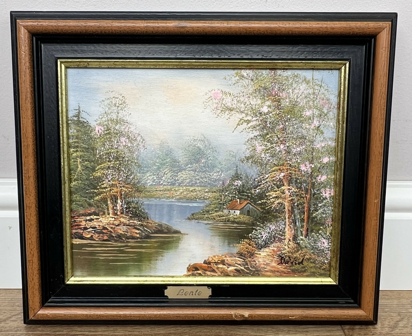 Painting Vintage French Style Signed Landscape Lake Cottage Framed LOT 6469