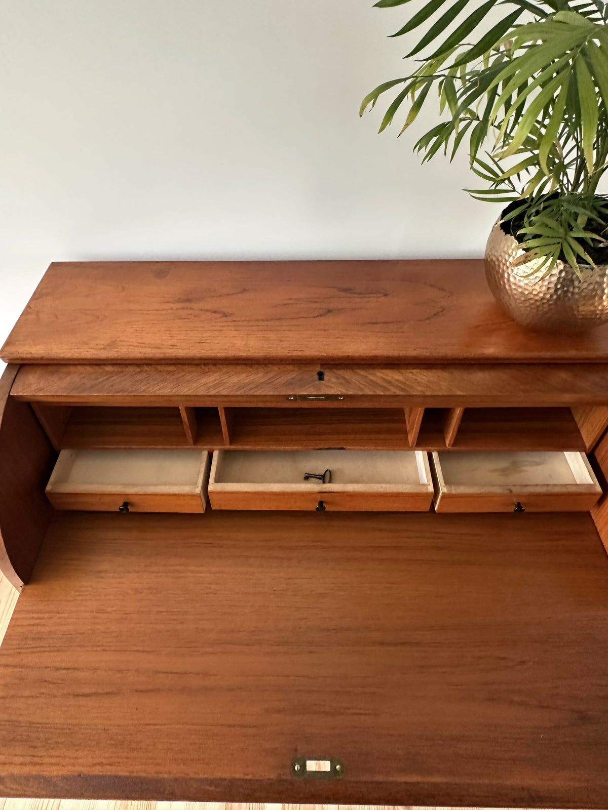 Mid Century Teak Swedish Rolltop Bureau By Egon Ostergaard