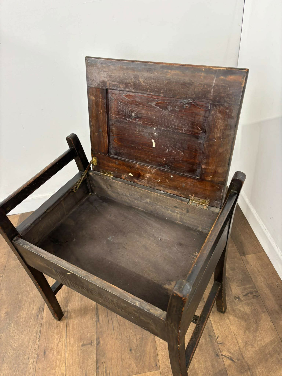 Vintage Beech Piano Stool with Lift-Up Storage