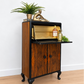 Refurbished Petit Art Deco Burl Walnut Cocktail Cabinet, black and gold drinks cabinet