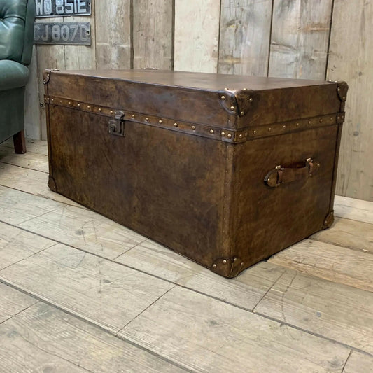 Antique Inspired English Leather Trunk Made In Nottingham England