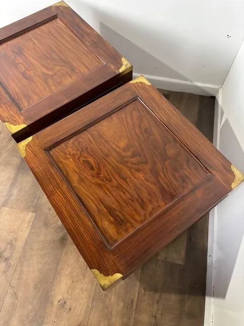 Pair of Campaign Style Hardwood Bedside Chests