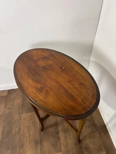 Edwardian Oval Mahogany Inlaid Occasional Table with Inlaid Stretcher Base