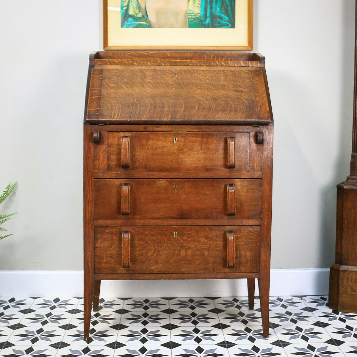 Oak Bureau Handmade Solid Oak with Three Drawers