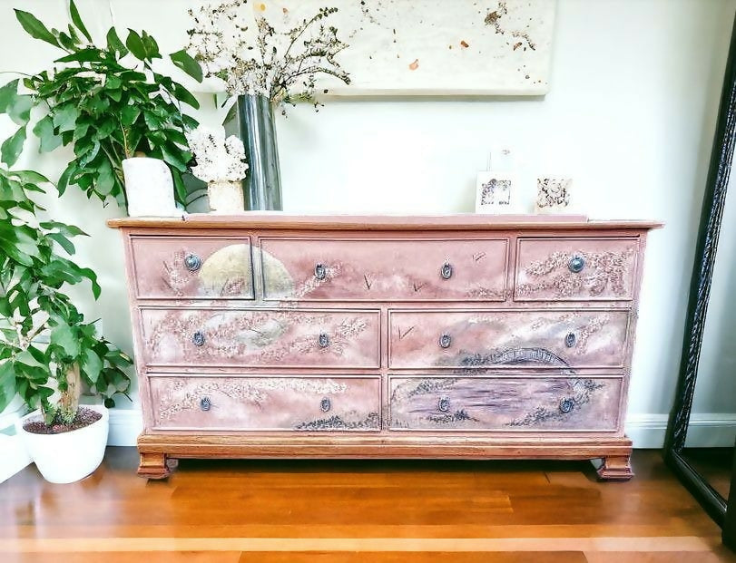 SOLD Pink Vintage Merchants Chest of Drawers