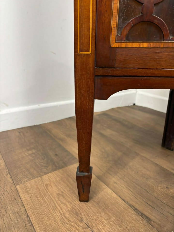 Edwardian Mahogany Inlaid Glass Fronted Corner Cabinet