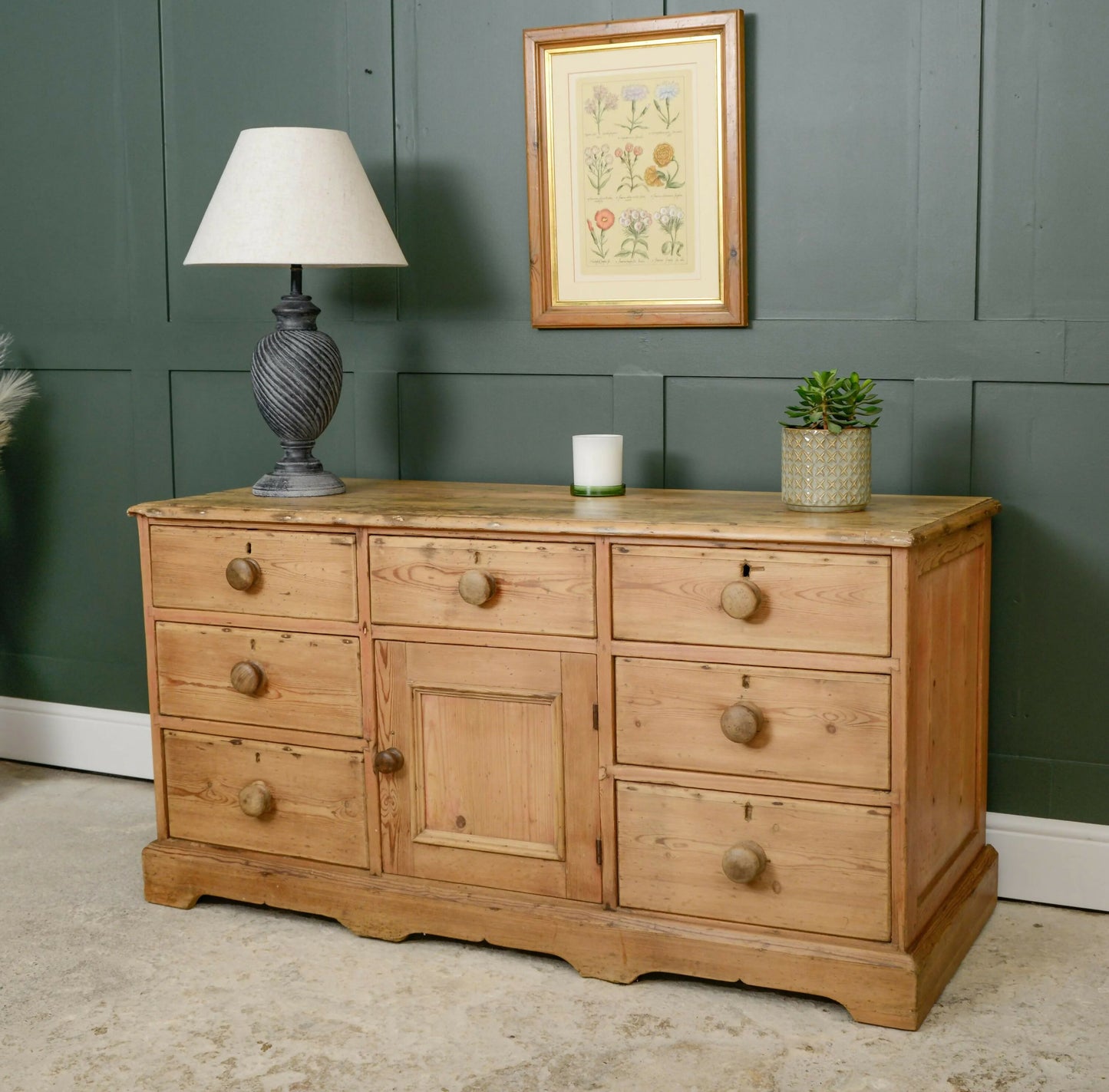 Victorian Pine Sideboard with Cupboard and Drawers