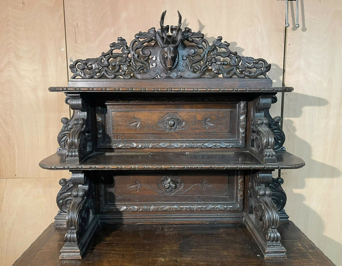 French Carved Oak Hunting Sideboard