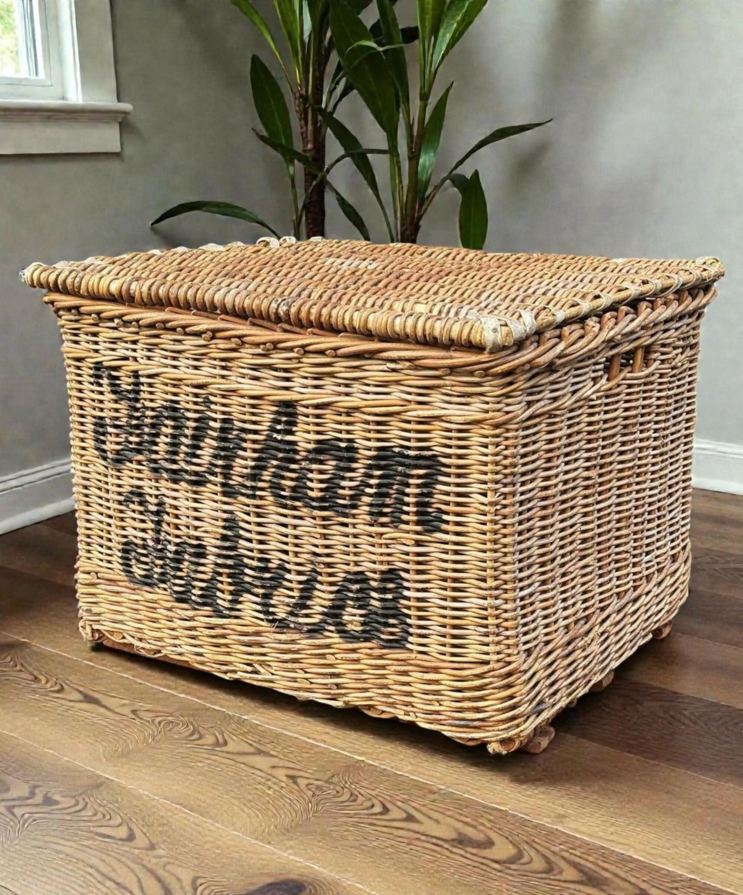 Large Antique Log Basket /Wicker Basket
