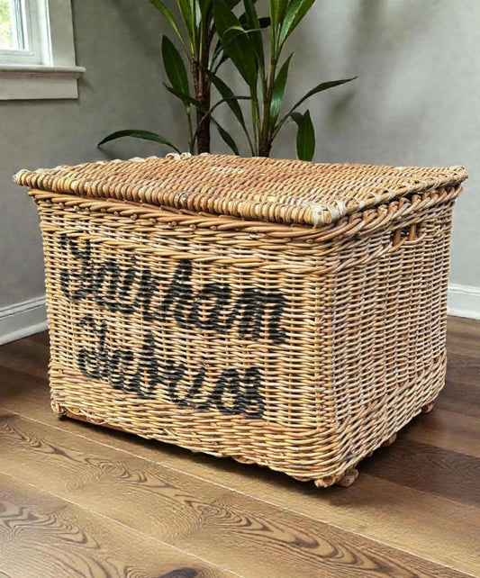 Large Antique Log Basket /Wicker Basket