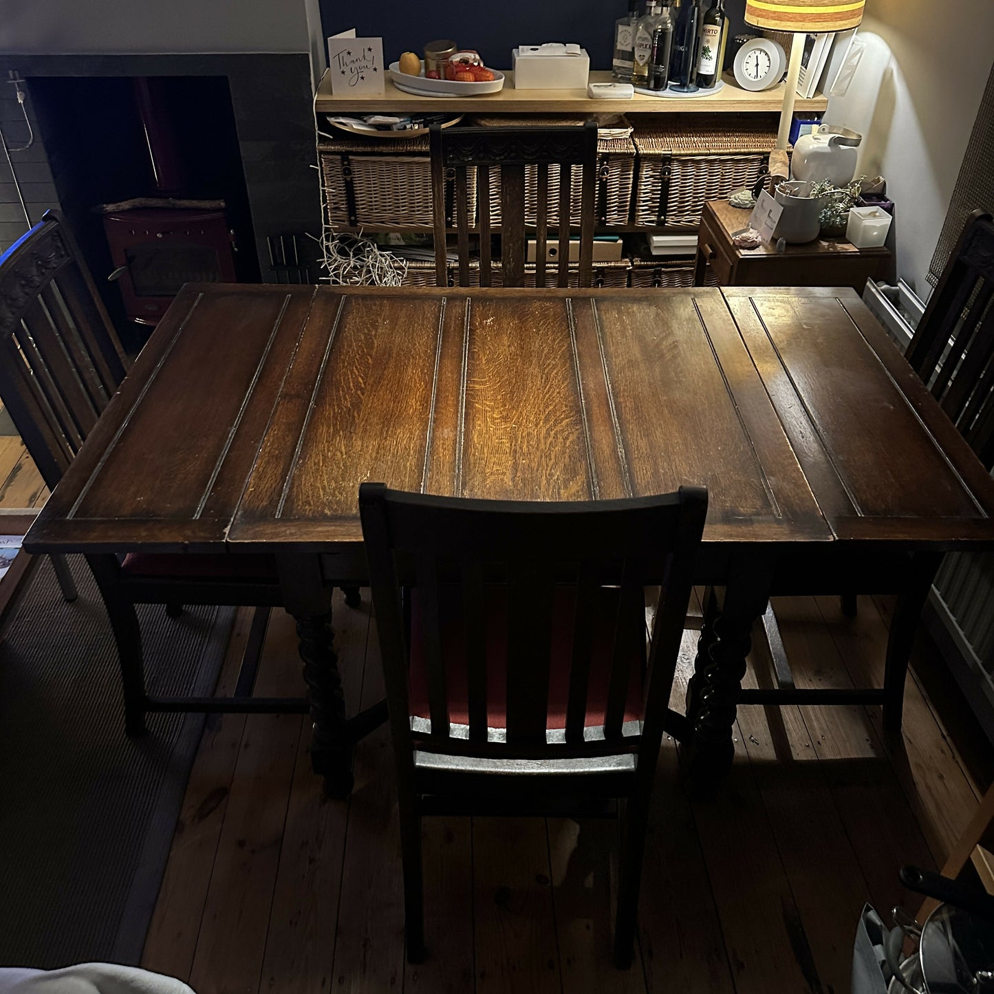 Jacobean Revival Oak Dining Set 4 Chairs And Extendable Table