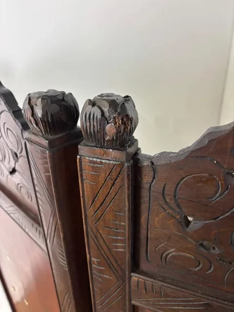 Heavily Carved Vintage Oriental Two Fold Screen