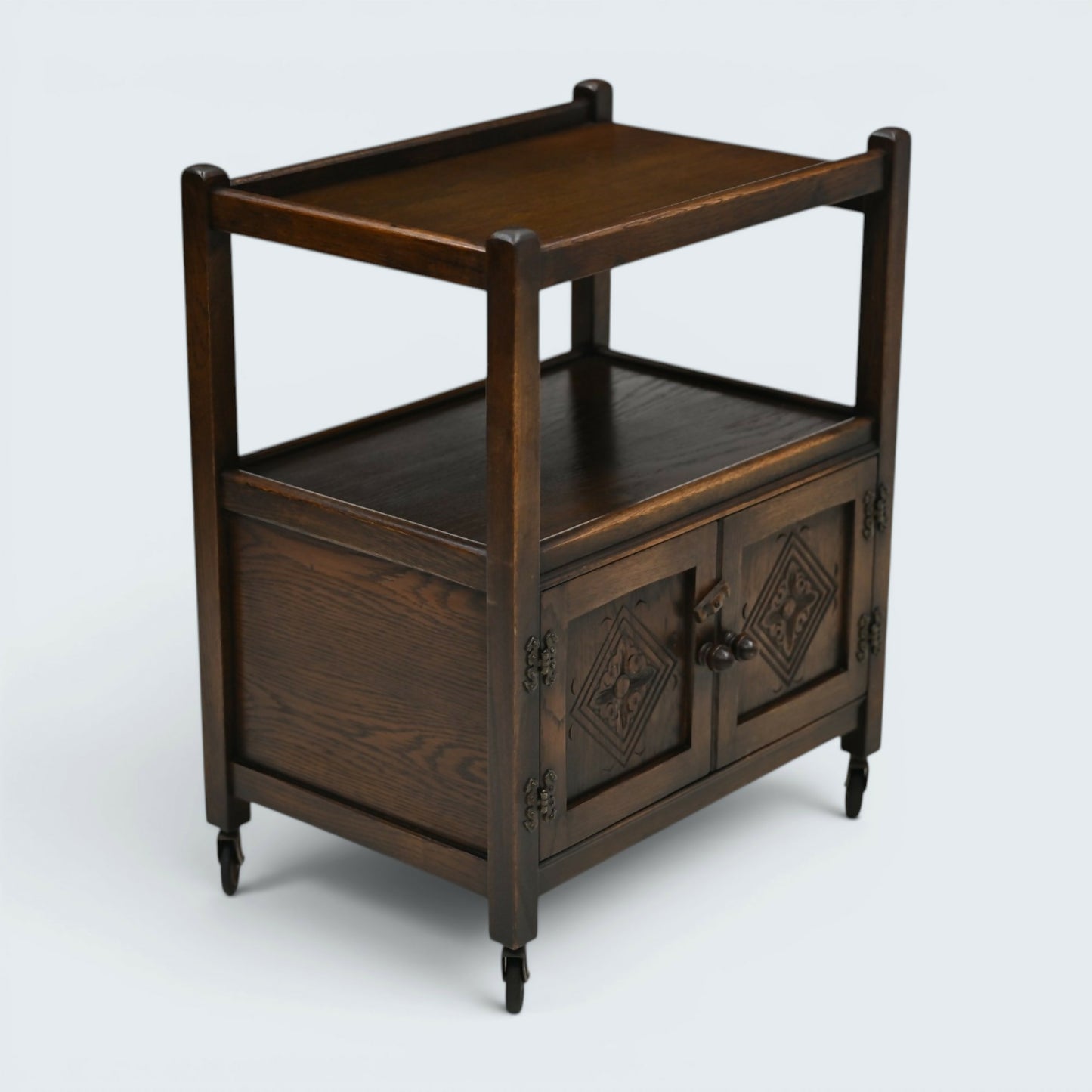 Jaycee Tea Trolley on Casters with Carved Cupboard Doors FREE UK Delivery*