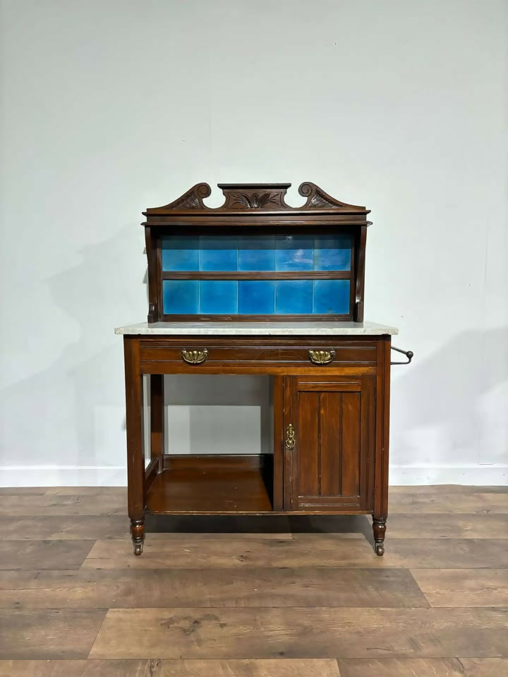 Edwardian Marble Top Washstand with Blue Tiles88