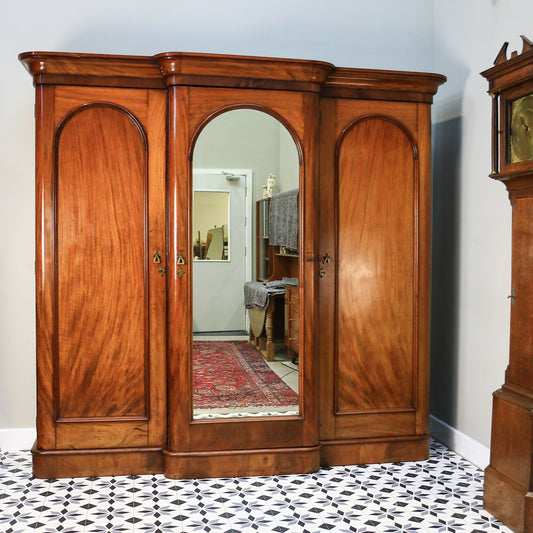 Antique Triple Mahogany Fitted Wardrobe Breakfront Victorian