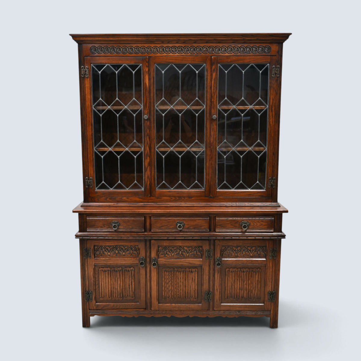 Old Charm Sideboard Display Leadlight Doors Cupboards Tudor Brown FREE Delivery*