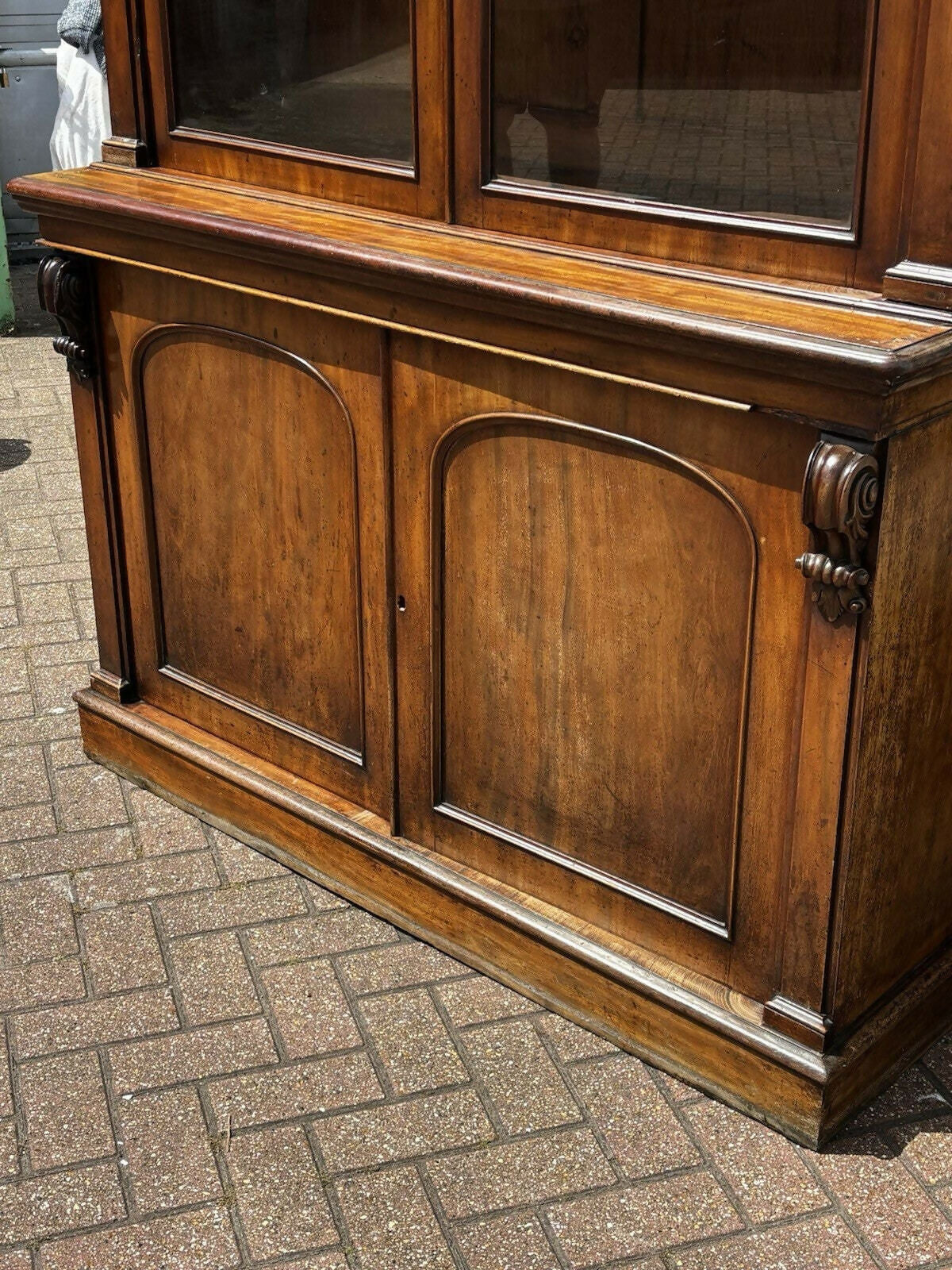 Victorian Vintage Mahogany Bookcase, Adjustable Shelves, Cupboards To Base