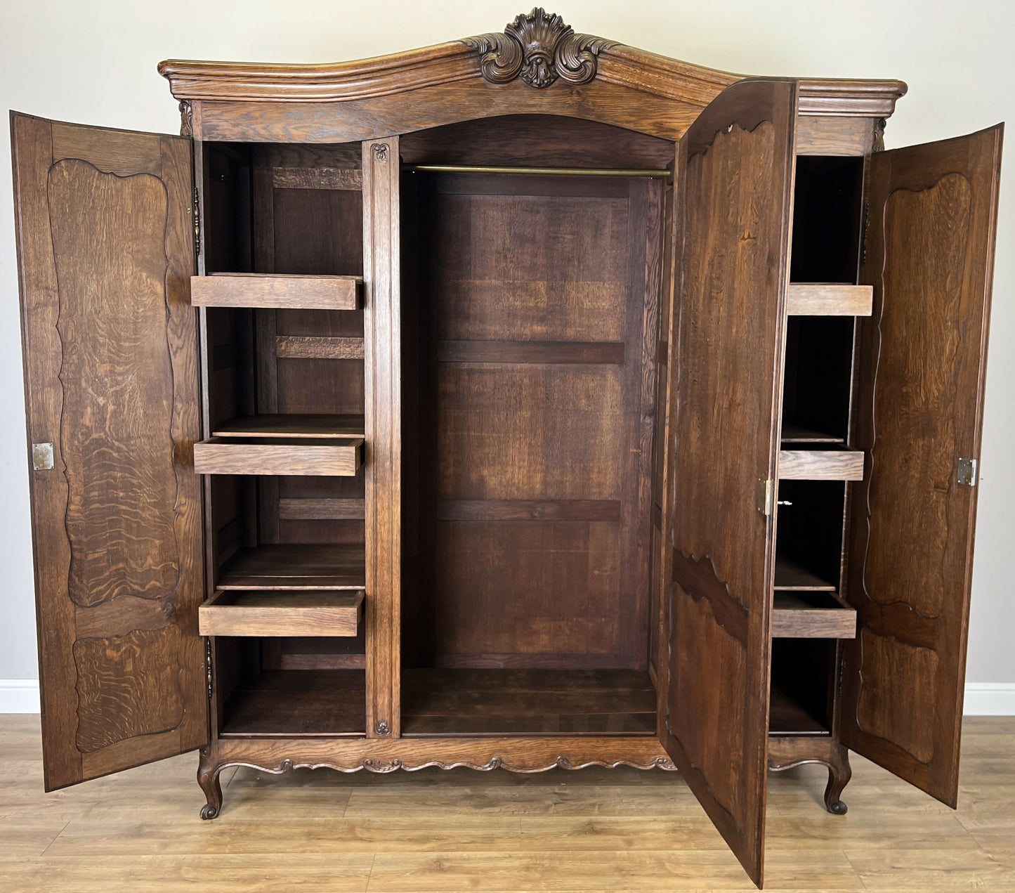 Wardrobe Antique French Louis XVI Style Oak Three Door Carved Armoire LOT 6461