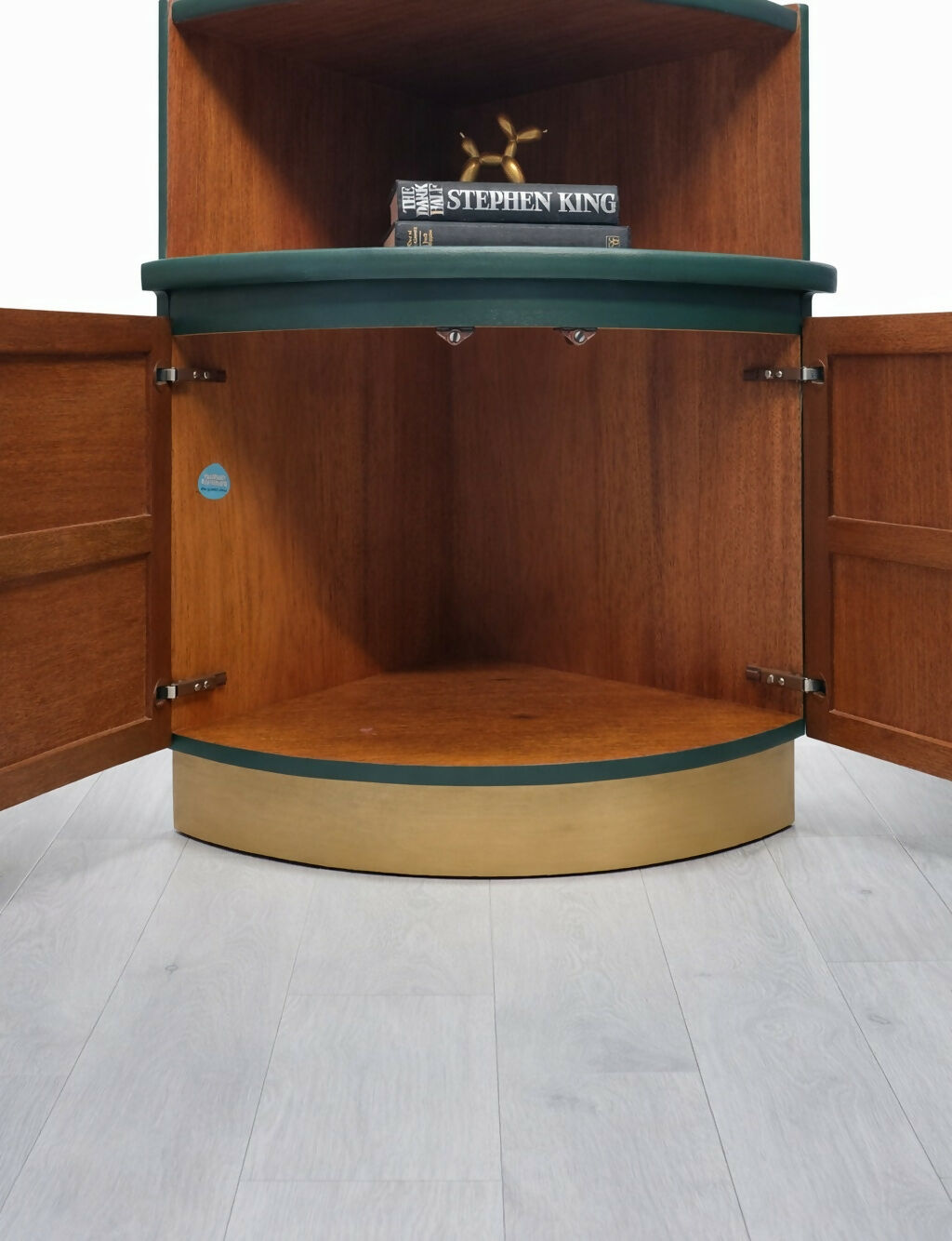 Mid century modern nathan corner unit,drinks cabinet in green and gold