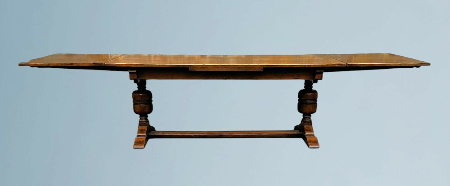 Large Oak Draw Leaf Dining Table Seats 12