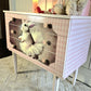 Pink Nursery Chest of Drawers – Bunny Ballerina Dresser, Upcycled MCM Kids Storage, Whimsical Baby Girl Bedroom Furniture