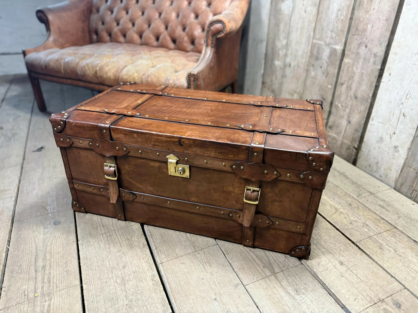 Belting Leather Coffee Table, Leather Chest