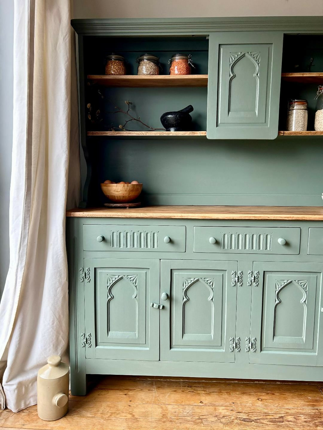 NOW SOLD Hand Painted Green Welsh Dresser Upcite NOW SOLD Hand Painted Green Welsh Dresser Upcite