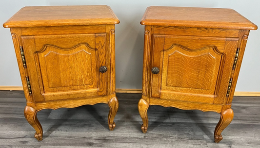 Pair of Bedside Tables Vintage French Oak Cabinets Carved Nightstands LOT 3726