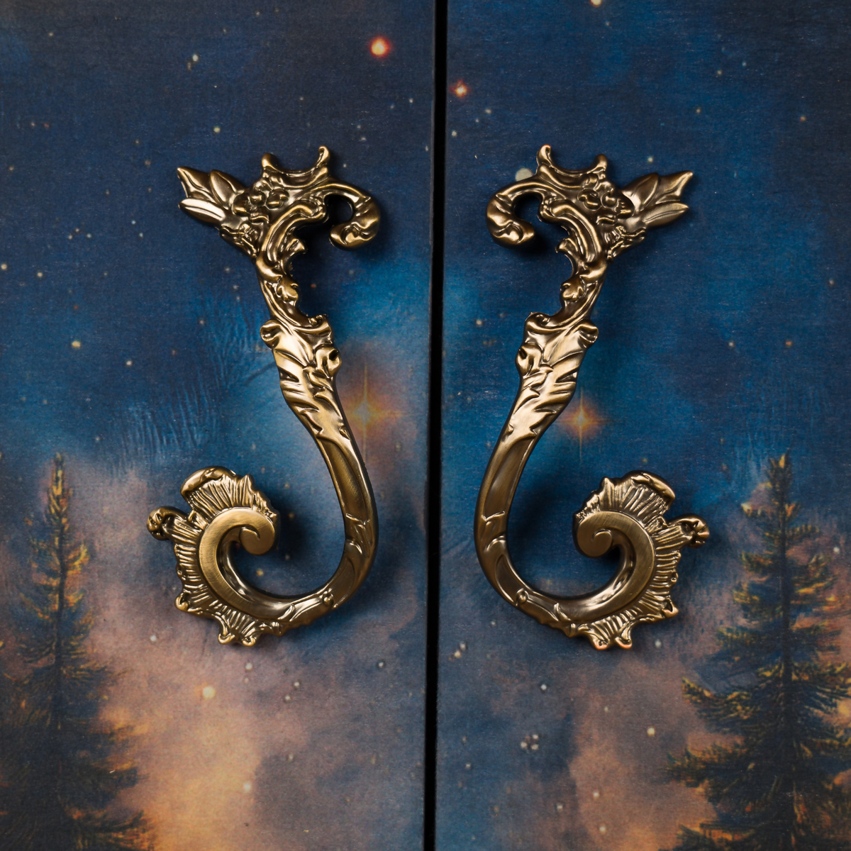 Upcycled Celestial Forest Music Cabinet, Midnight Blue Storage Cupboard