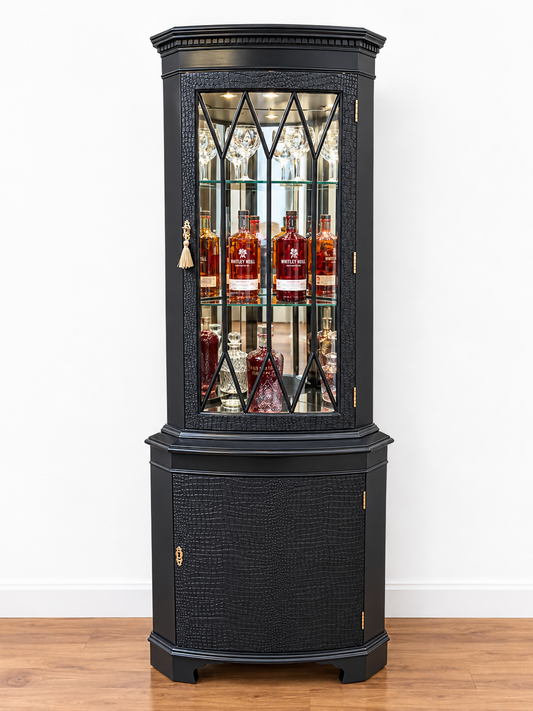 Corner Drinks Cabinet or Display Cabinet Restored Black Mahogany