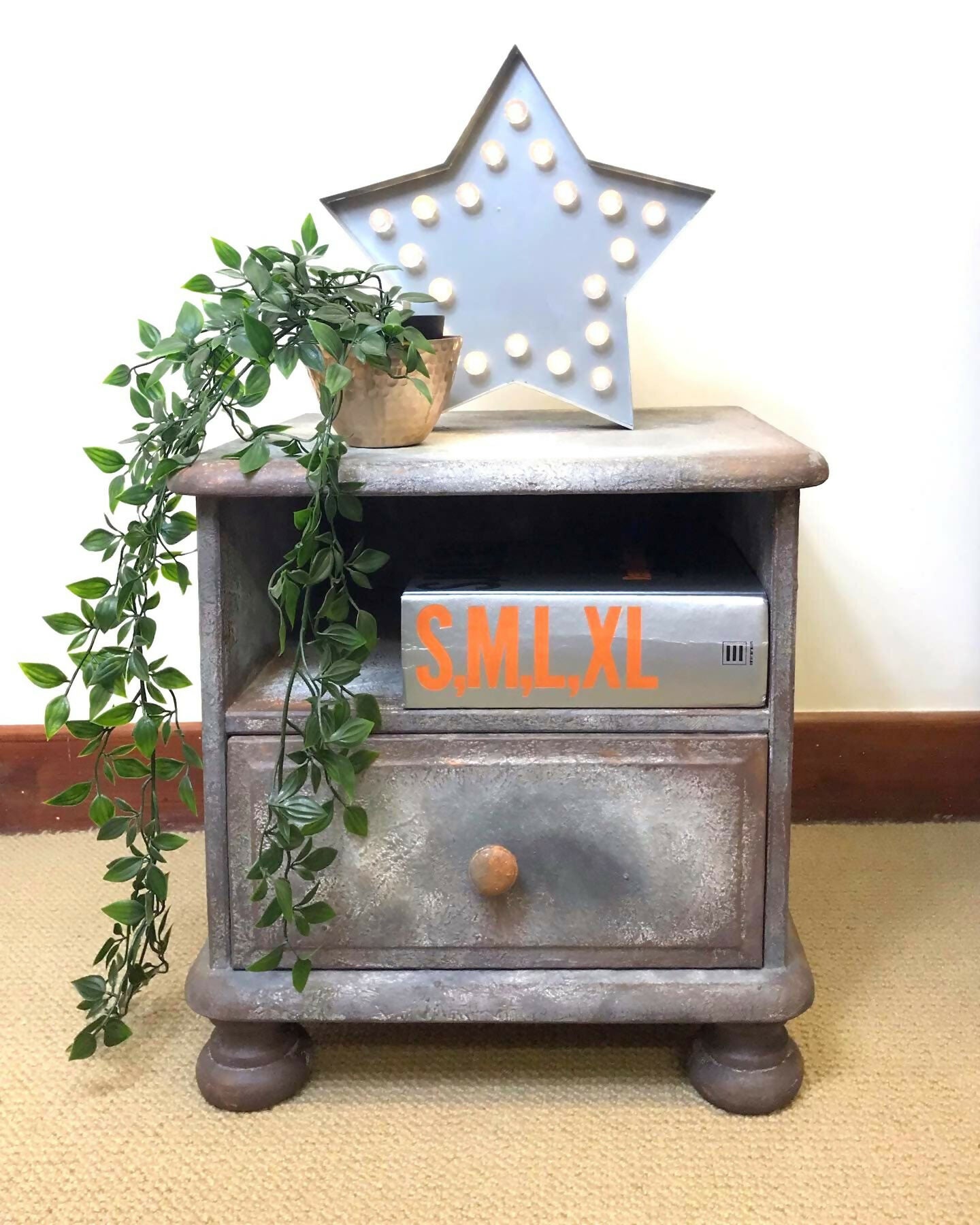 Industrial 'rusty metal' paint effect bedside cabinet by Paint Kitchen