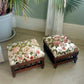 A fine Pair of late Victorian footstools. Repaired, Restored and Reupholsteted in High end French Designer fabric. Oak frames in tact.