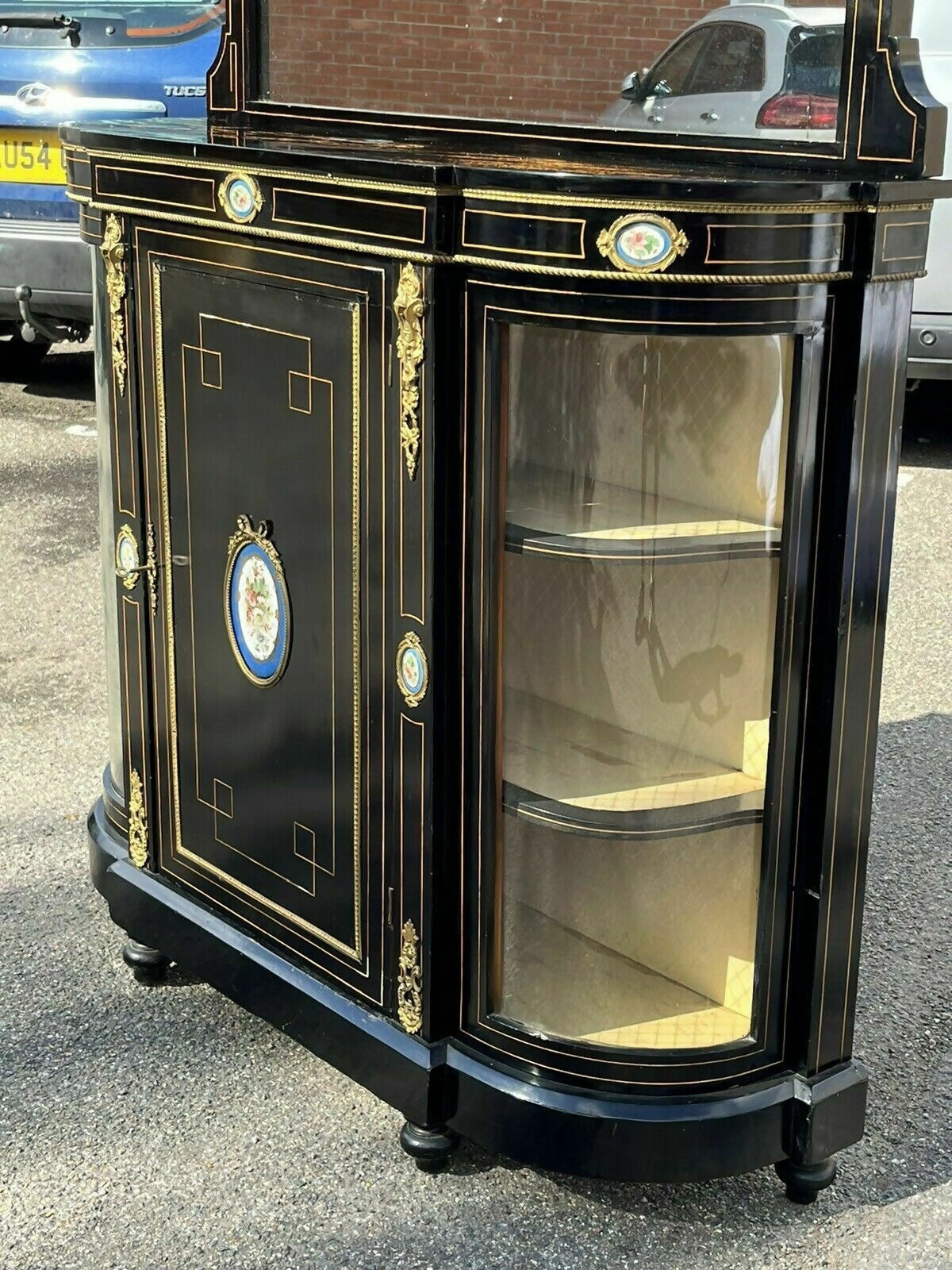 Victorian French Empire Credenza With French Porcelain Plaques.
