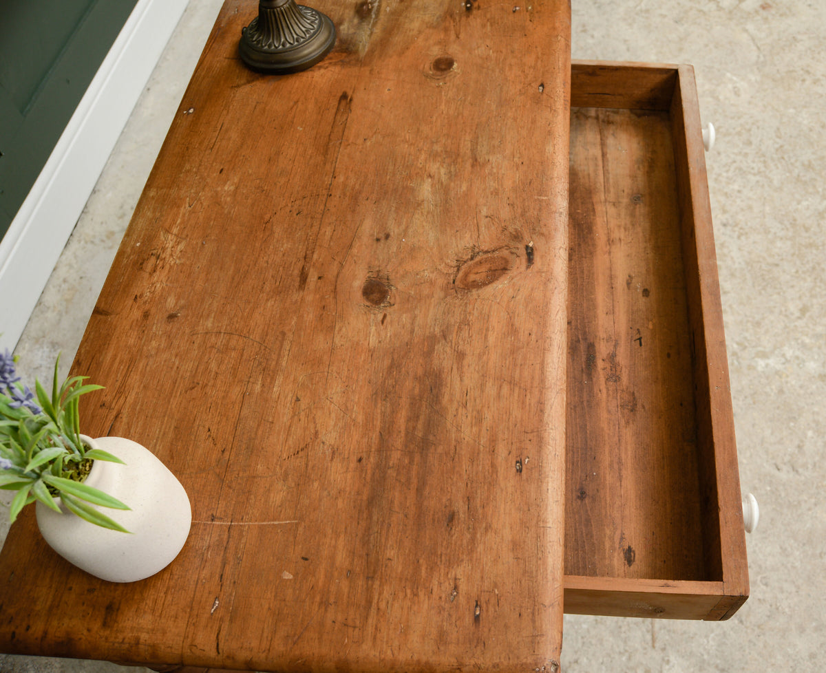 Antique Pine Rustic Console Table Hall Table with Ceramic Handles