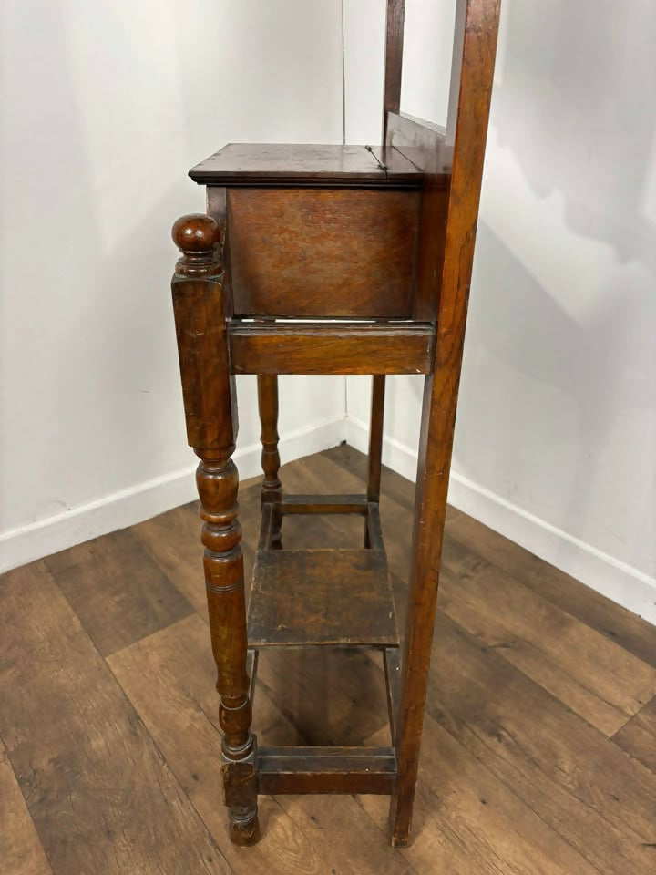 Vintage Oak Hall Coat Stand with Mirror & Storage