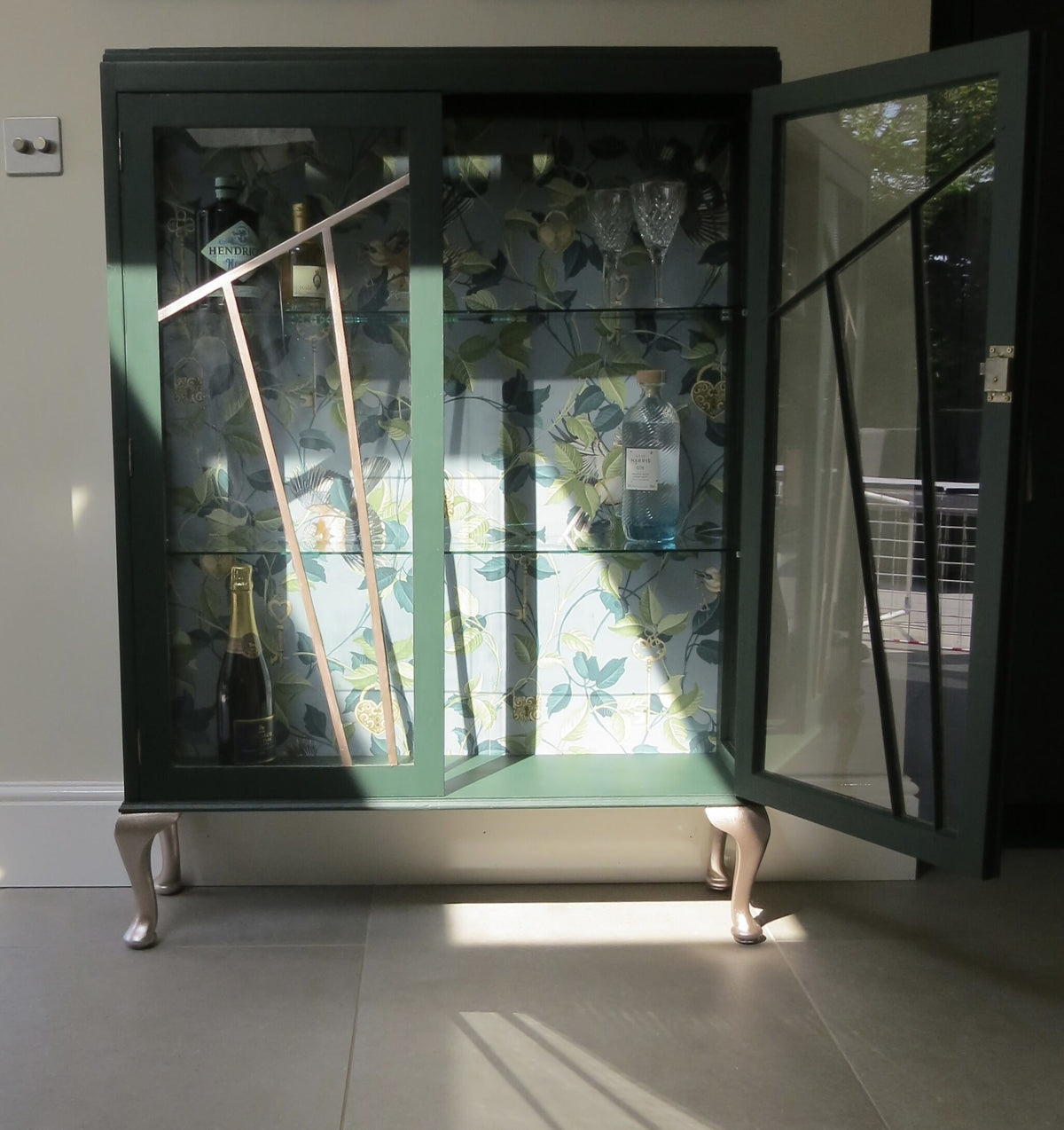Art Deco Green & Champagne Display Cabinet