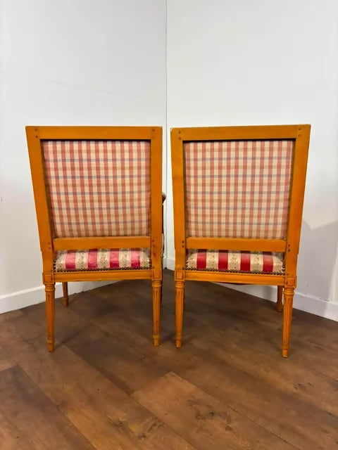 Pair of French Louis XVI Style Upholstered Armchairs