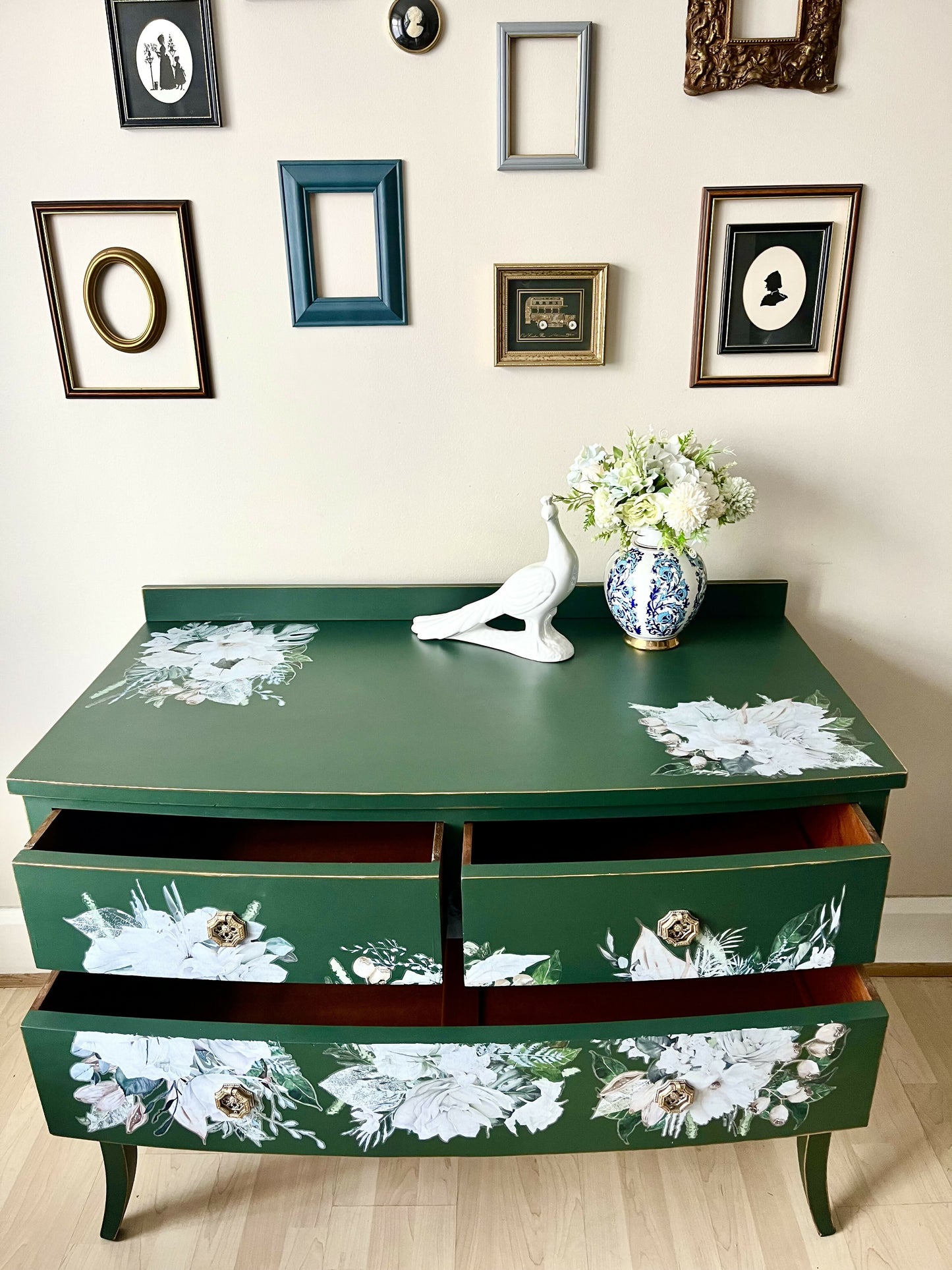 Vintage Green and Gold Chest of Drawers , Dresser