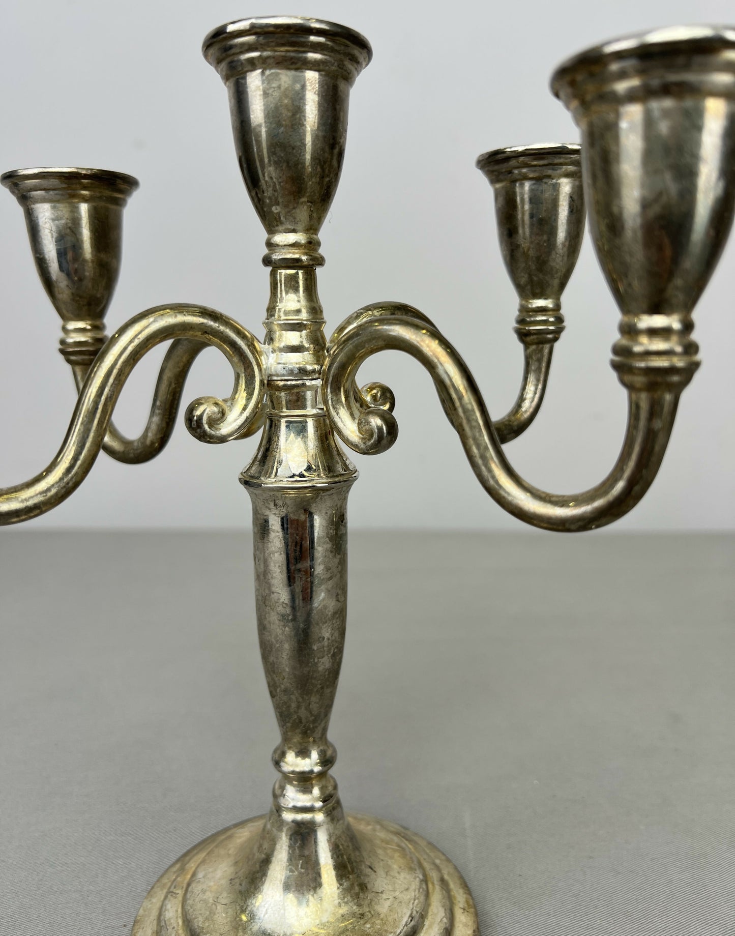 Pair of Candelabras Vintage French Style Metal Five Arm Candle Holders LOT 6482