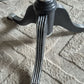 Hand Painted Vintage Accent Table in Anthracite Grey with Silver Leaf & French Stencil Detail