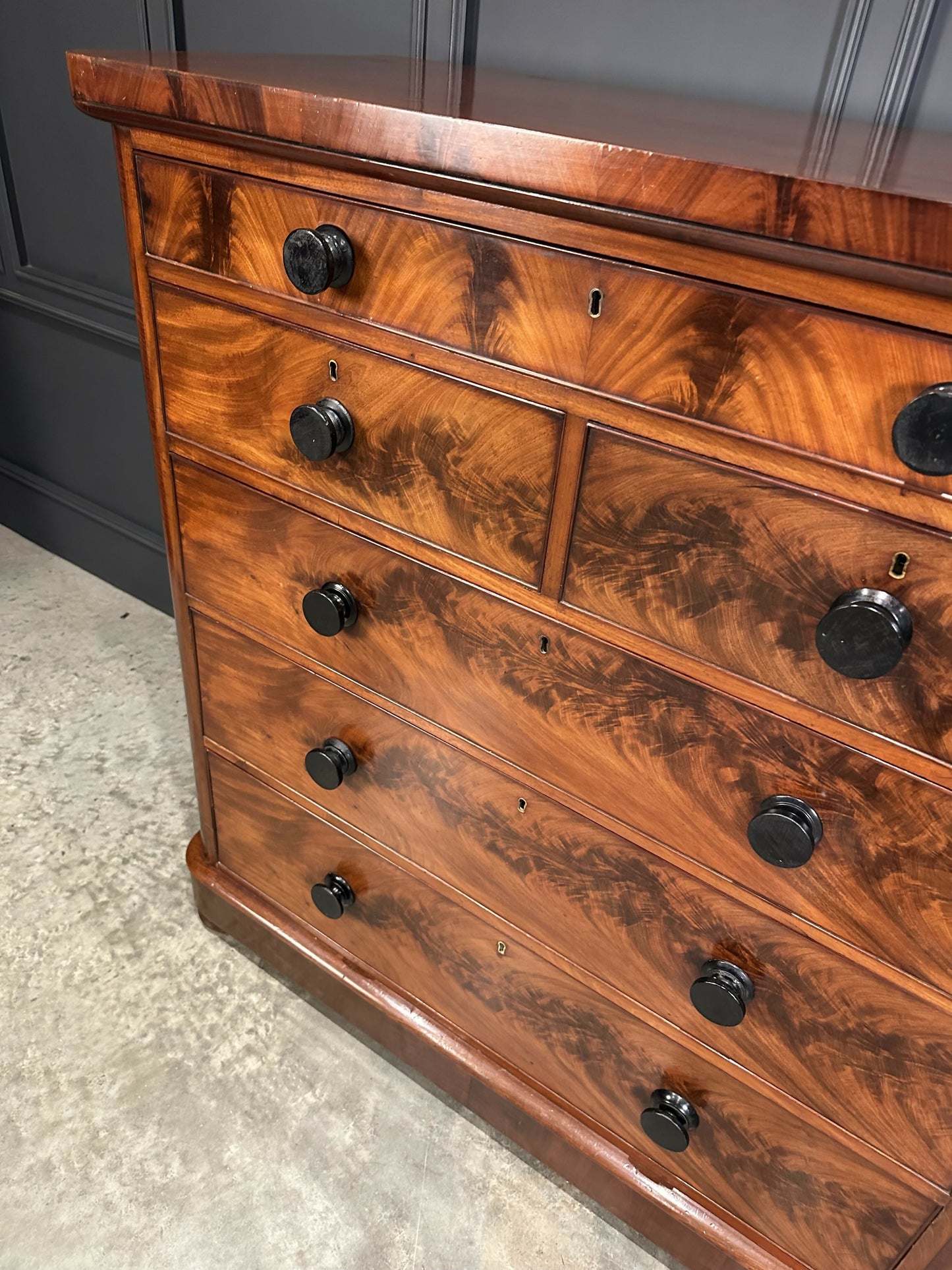 Large Vintage Victorian Tallboy Flame Mahogany Chest Of Drawers