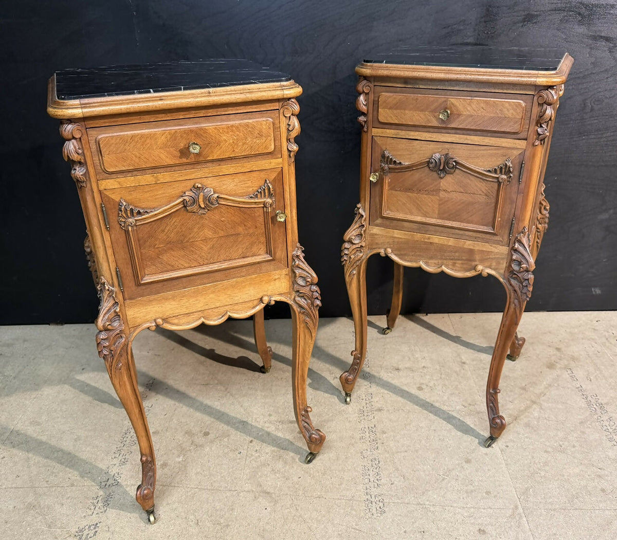 Lovely Pair French Walnut Bedside Cabinets