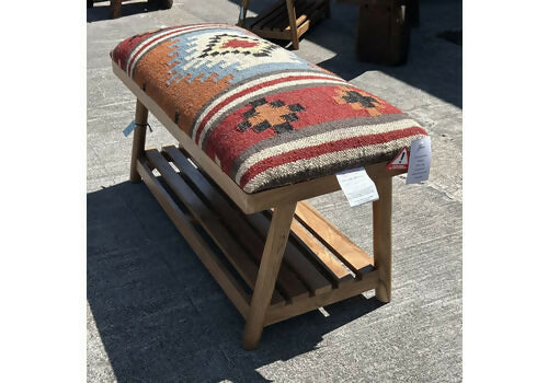 Beautiful Contemporary Kilim Kelem Flat Weave Upholstered Bench Seat With Rack