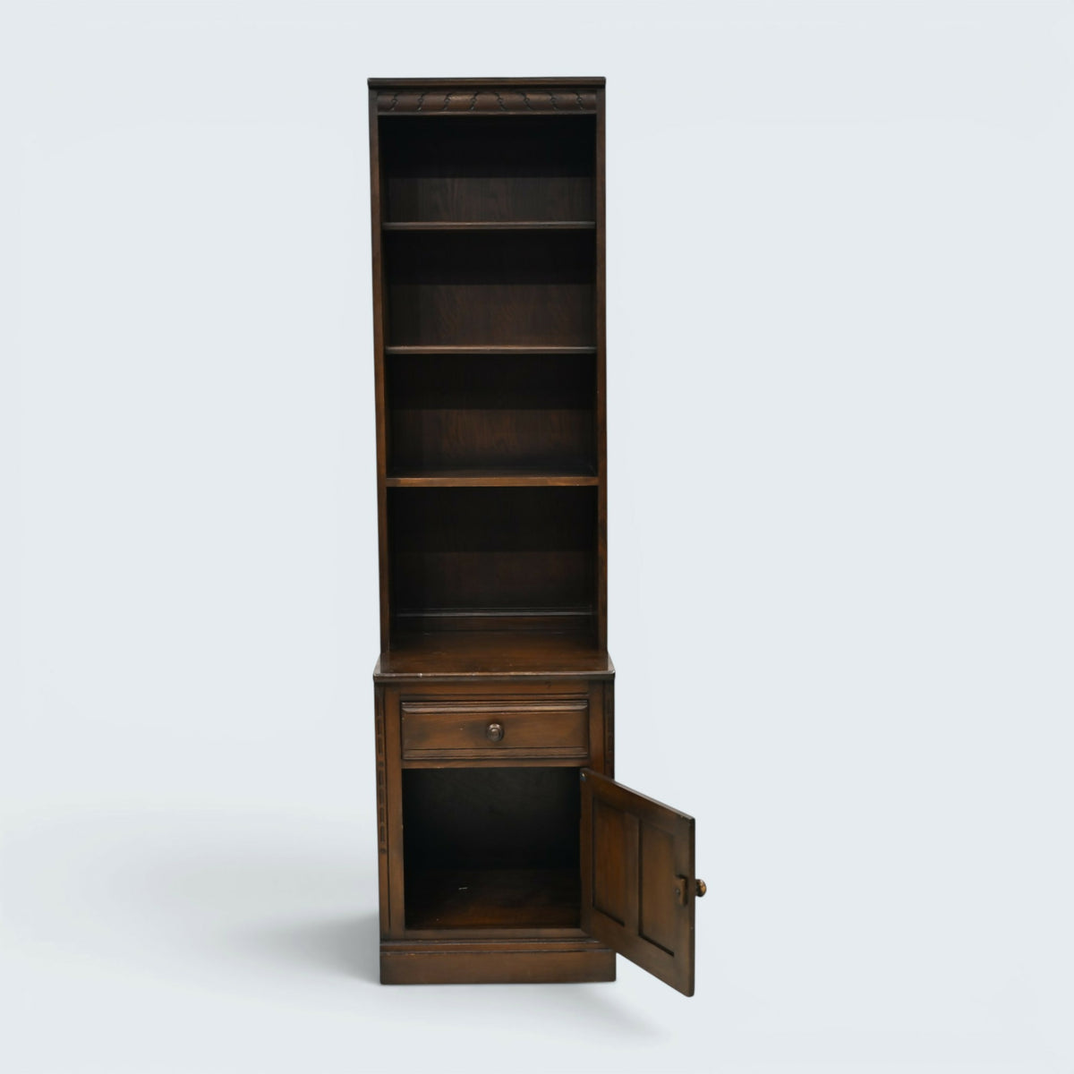 Ercol Narrow Mural Bookcase 3 Shelves Cupboard & Drawer Dark FREE UK Delivery*