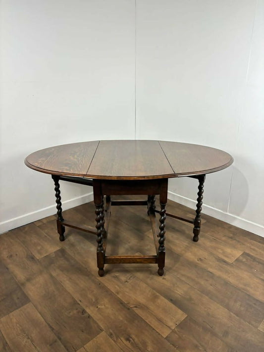 Vintage Oak Drop Leaf Table With Barley Twist Support