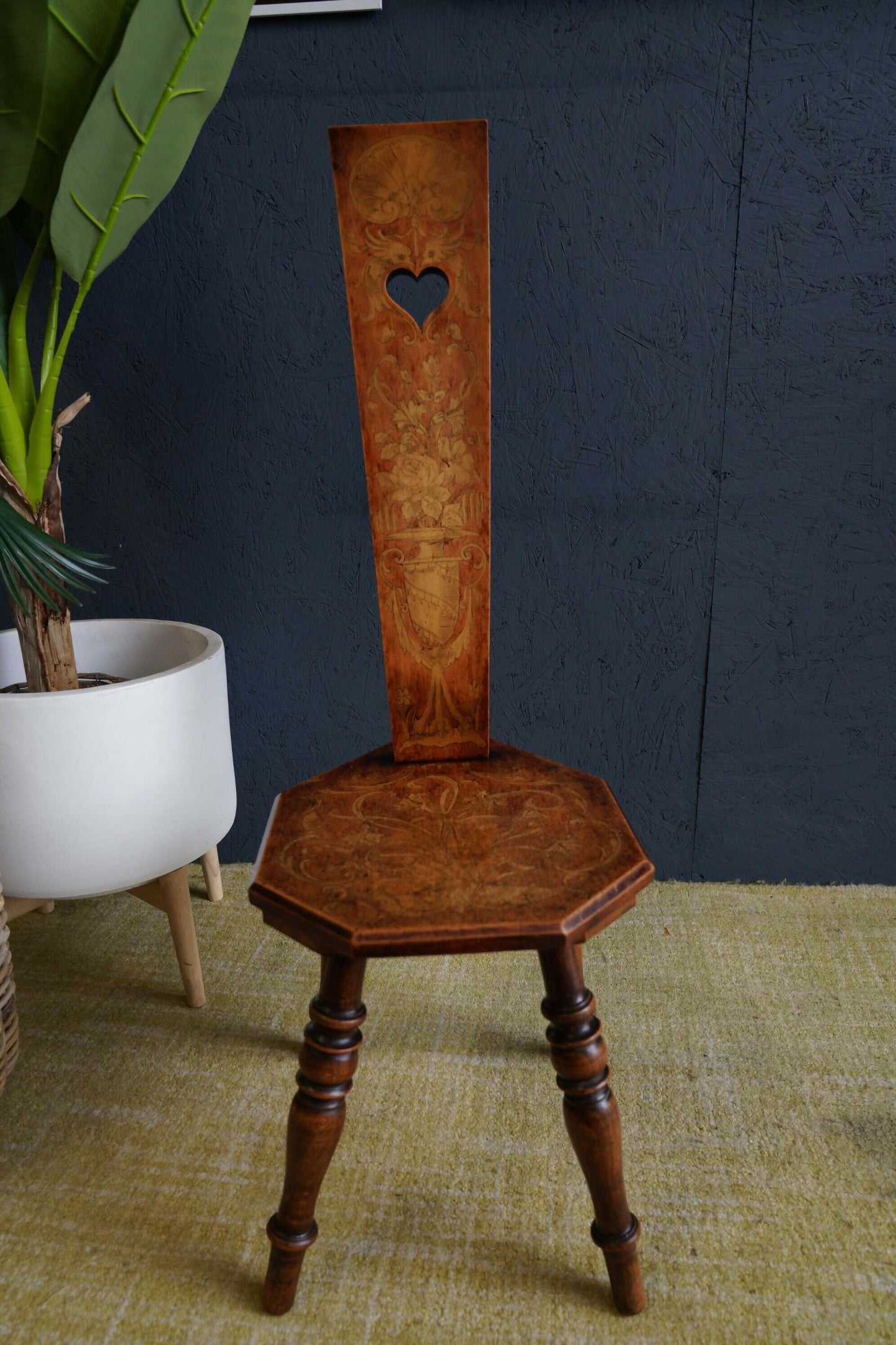 Vintage Beech And Oak Heart Back Chair