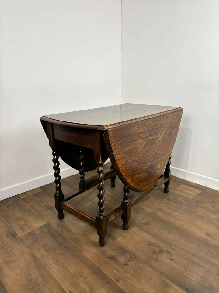 Vintage Oak Drop Leaf Table With Barley Twist Support
